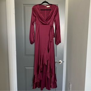 Altar'd State Satin Wine Red/Maroon high-low maxi dress Brand New. Size Small